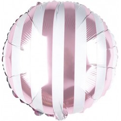 Фольгированный шар круг в полоску розовый/белый